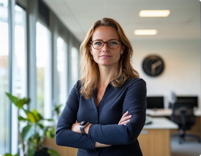 Vrouw met armen over elkaar in kantoor